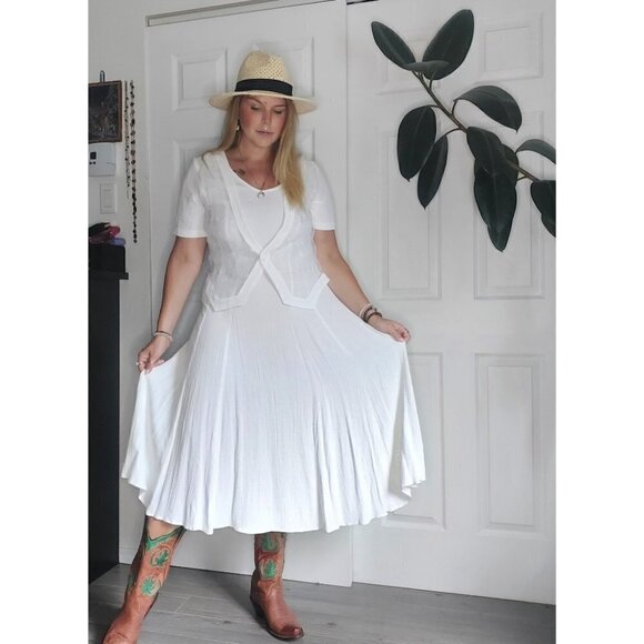 CRISP White Vintage Algo Short Sleeve Maxi Dress Sown in Mesh Embroidere… - Picture 7 of 11
